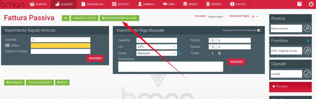 importare fattura elettronica