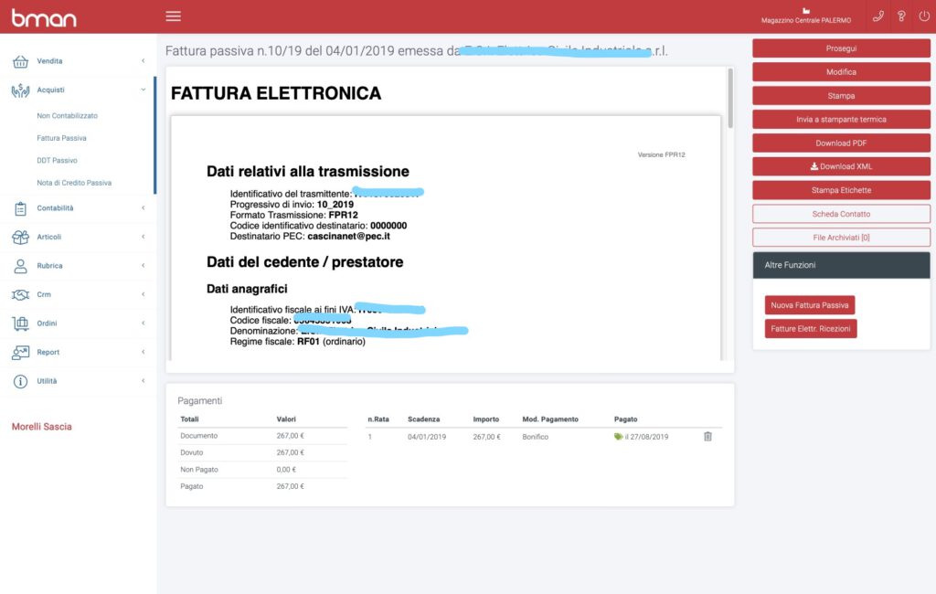 da fattura elettronica