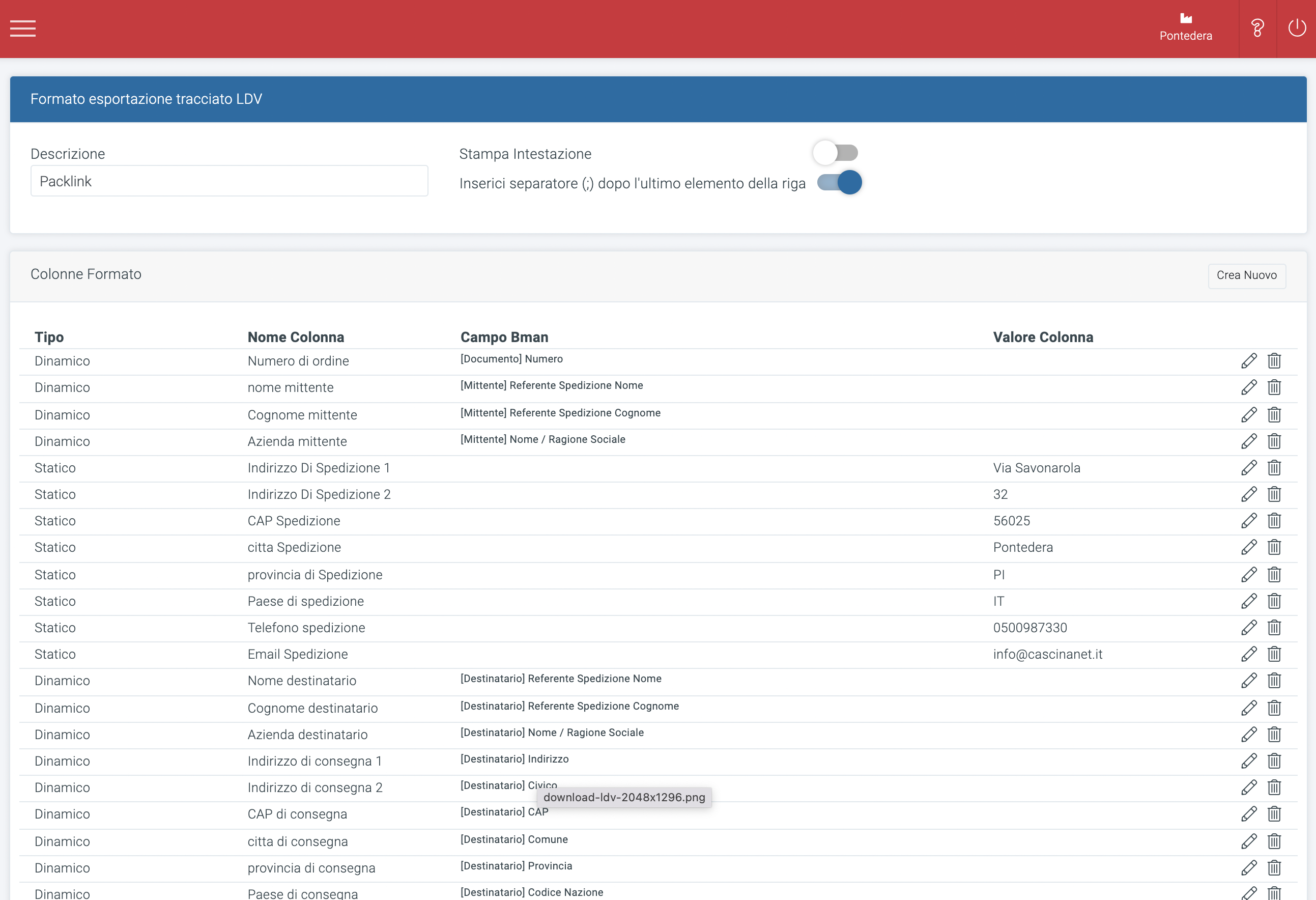 formato tracking ldv, tracciato lettere di vettura